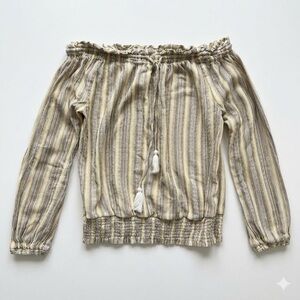 NWOT Striped Off-Shoulder Top 100% Botton Boho Summer Scandì beach cottage